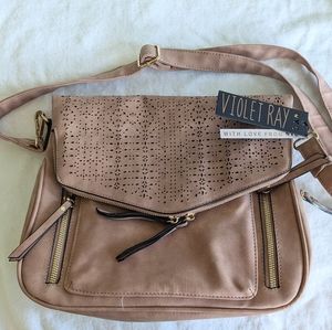 Violet Ray beige tan Charlotte Laser Cutout Faux Suede Crossbody Bag NEW NWT